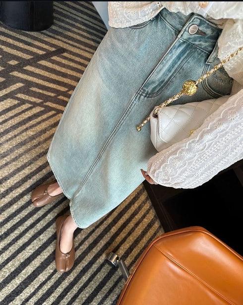 Ladies BackSlit Denim Skirts